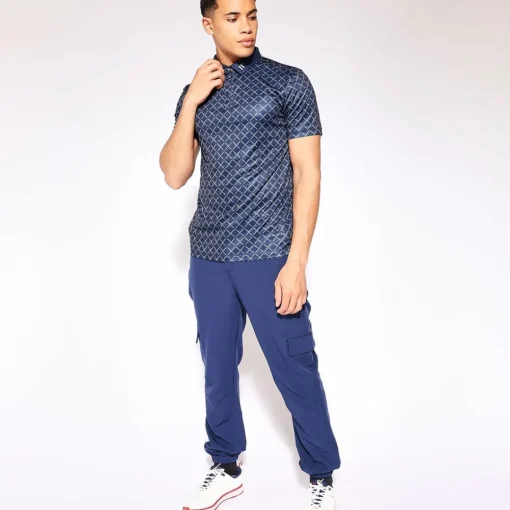 11 Degrees Men's Over Brand Print Golf Polo Shirt
