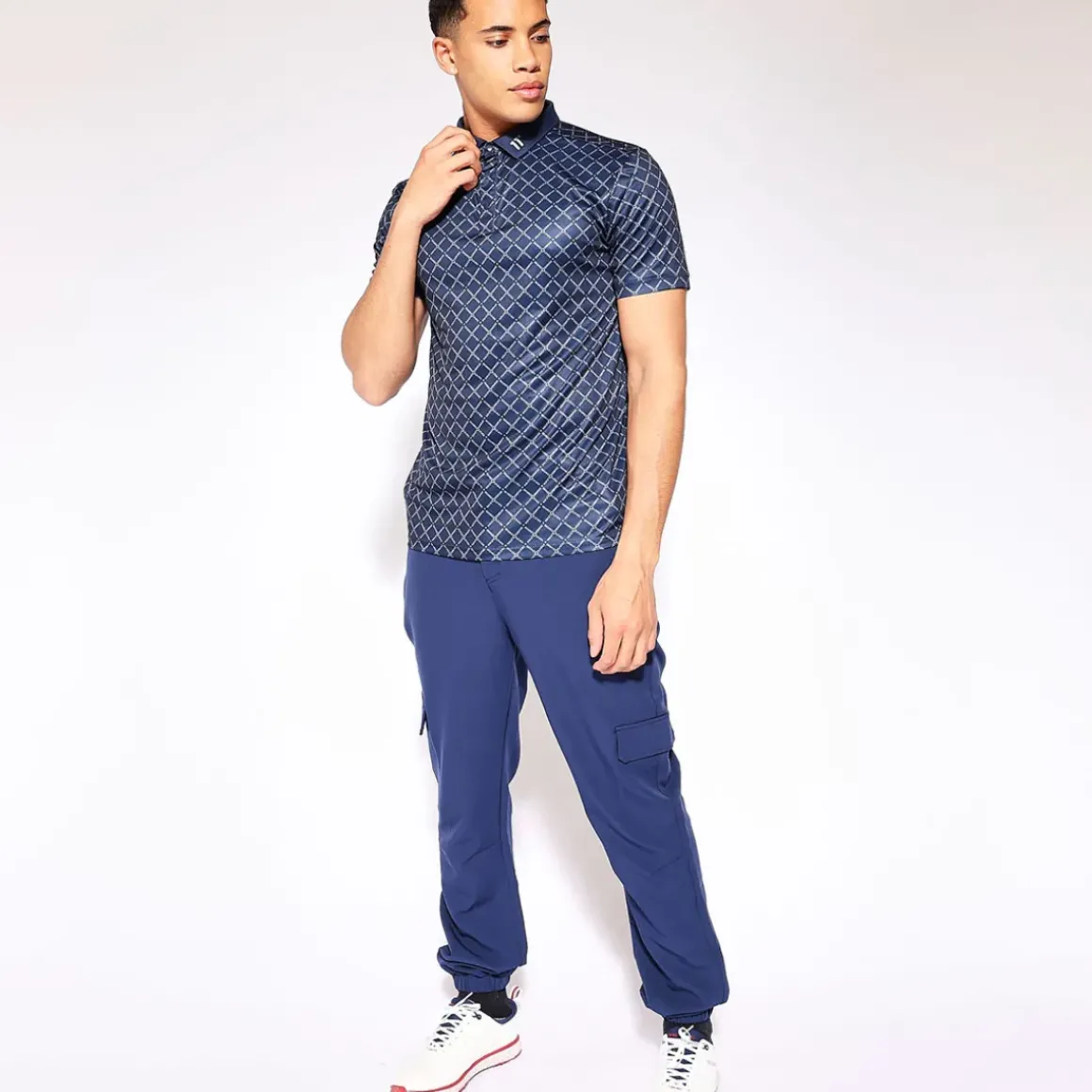 11 Degrees Men's Over Brand Print Golf Polo Shirt