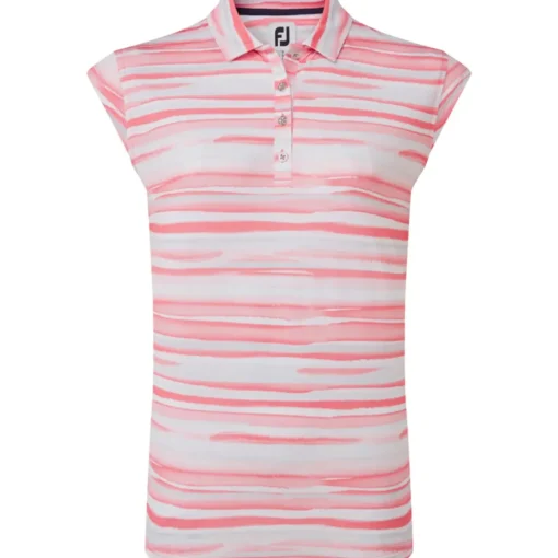 FootJoy Ladies Cap Sleeve Watercolour Print Lisle Golf Polo Shirt