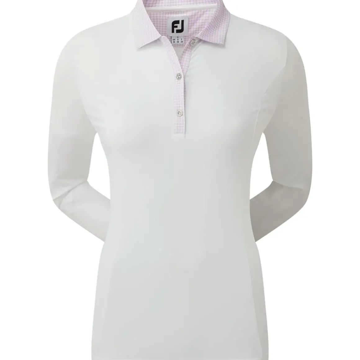 FootJoy Ladies Houndstooth Trim 3/4 Sleeve Lisle Golf Polo Shirt
