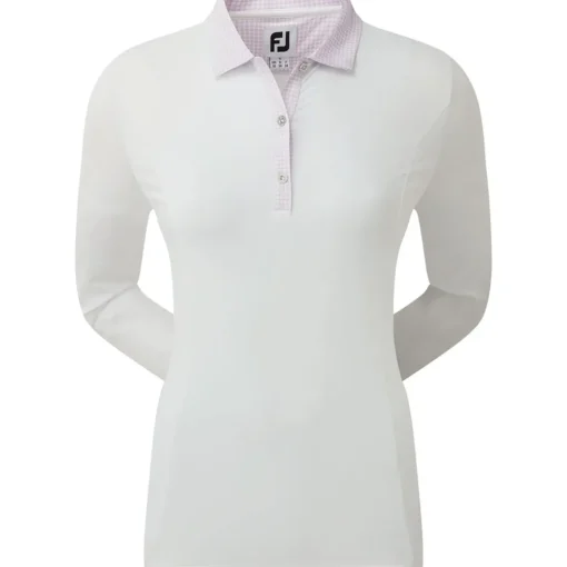 FootJoy Ladies Houndstooth Trim 3/4 Sleeve Lisle Golf Polo Shirt