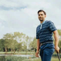GOLFINO Men's Multi-Stripe Breathable Golf Polo Shirt