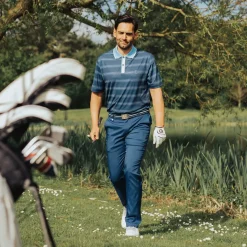 GOLFINO Men's Multi-Stripe Breathable Golf Polo Shirt