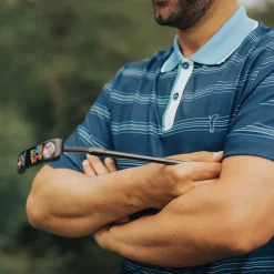 GOLFINO Men's Multi-Stripe Breathable Golf Polo Shirt