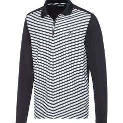 GOLFINO Men's Striped Long Sleeve Golf Polo Shirt