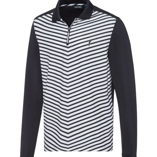 GOLFINO Men's Striped Long Sleeve Golf Polo Shirt