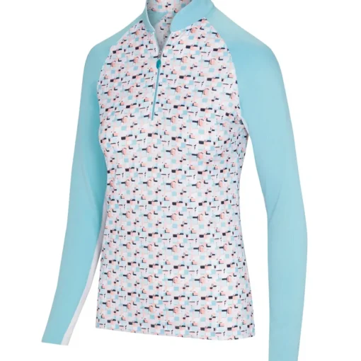 Greg Norman Ladies Prism Print L/S Half Zip Golf Midlayer