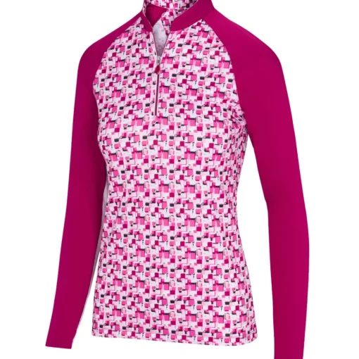 Greg Norman Ladies Prism Print L/S Half Zip Golf Midlayer