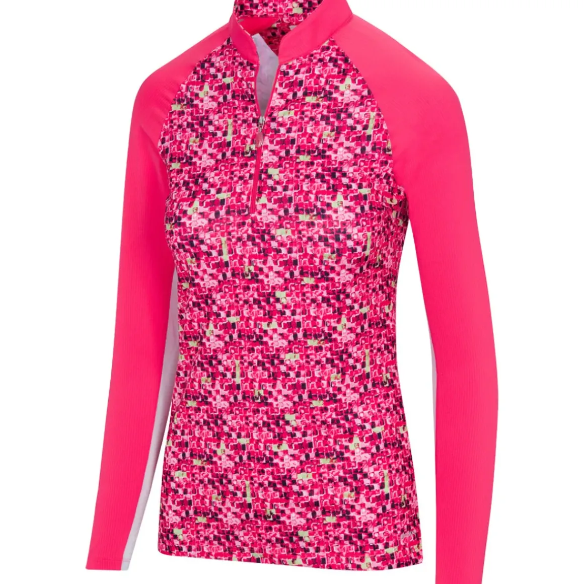 Greg Norman Ladies Tile Print Quarter Zip Golf Mid Layer