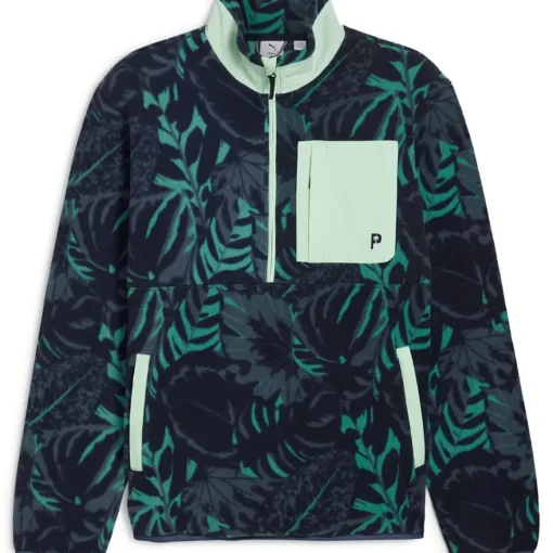 PUMA Men's Palm Tree Crew Fleece Pocket Half Zip Golf Mid Layer
